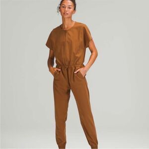 Lululemon Travel Woven Jumpsuit in Copper Brown tan mustard